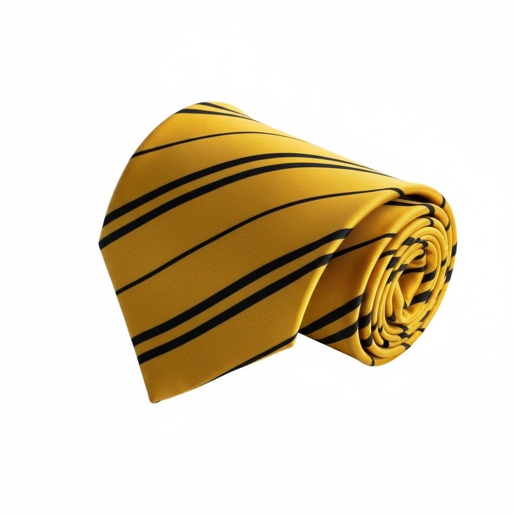 Official Harry Potter Hufflepuff House Crest Striped Yellow & Black Cosplay Tie‎ - Picture 2 of 7